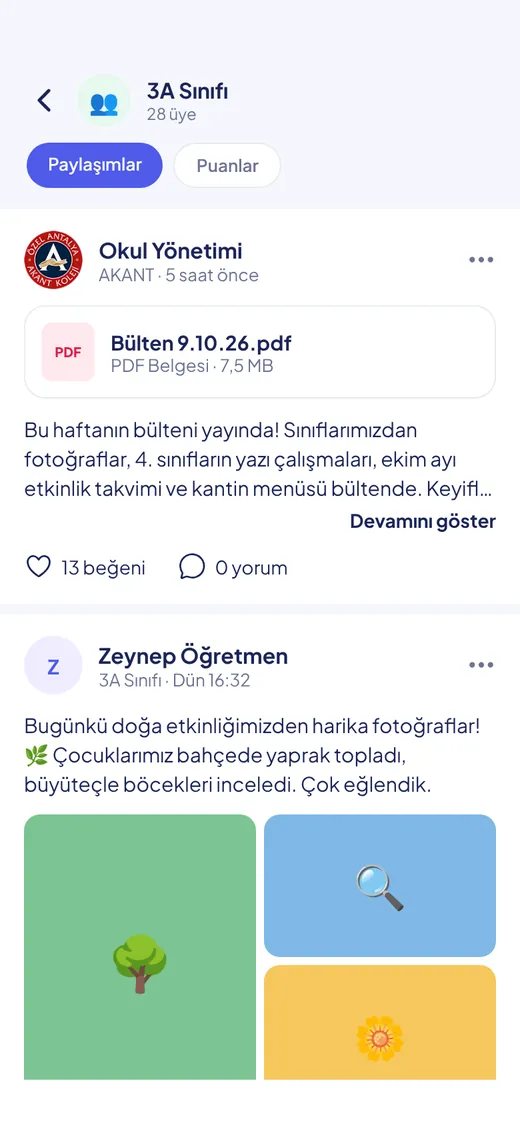 Orbit sınıf sayfası: paylaşımlar