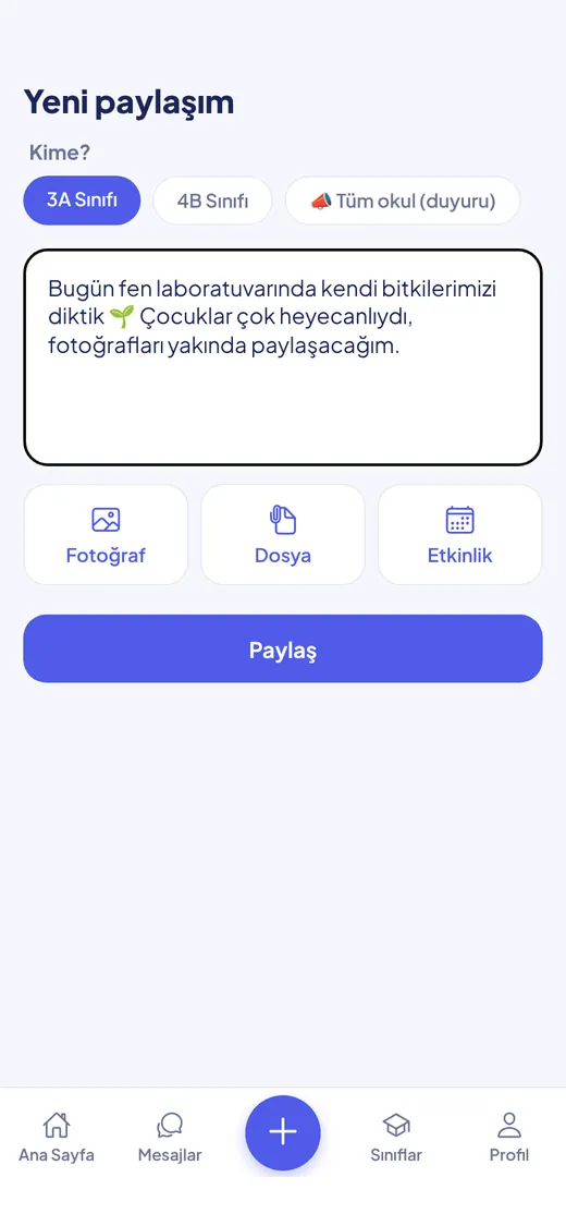 Orbit yeni paylaşım: sınıfa fotoğraf, dosya veya etkinlik